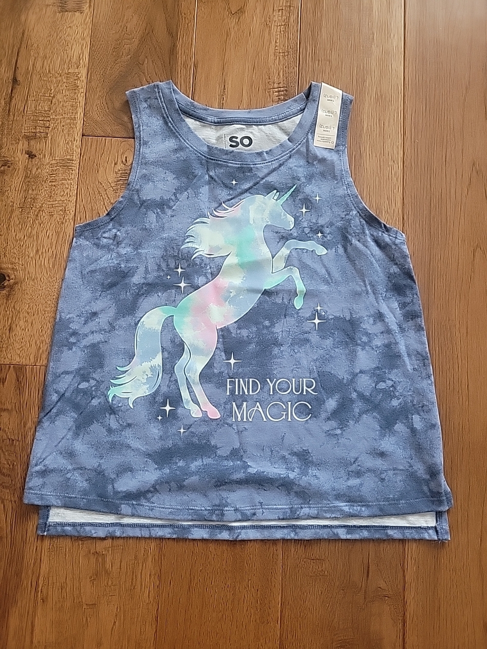 Girls' Blue Tie-Dye Unicorn Tank Top - Find Your Magic Sz 10/12